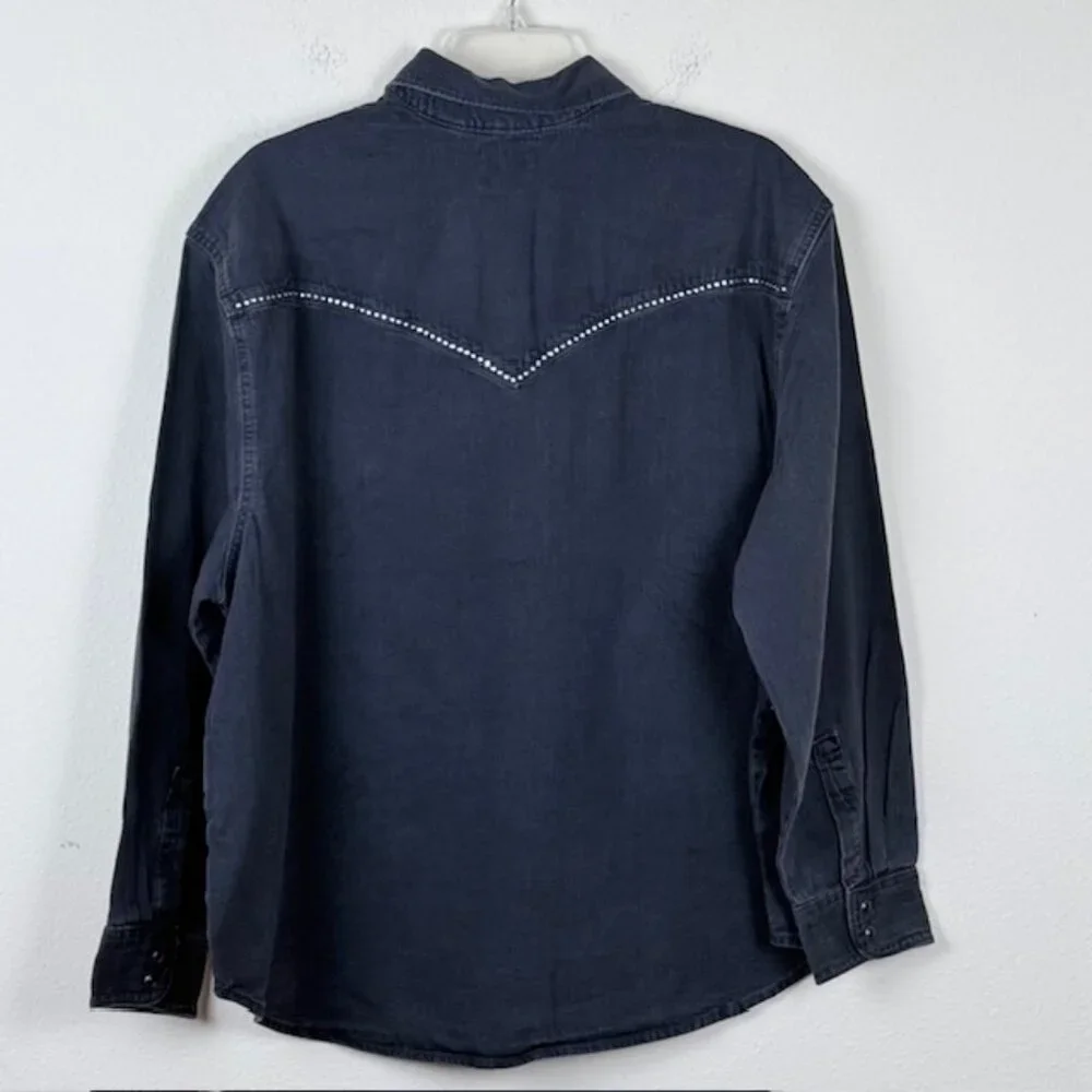 Levi's Shirt Womens 2X Black Western Denim Button Up Rhinestone Long Sleeve